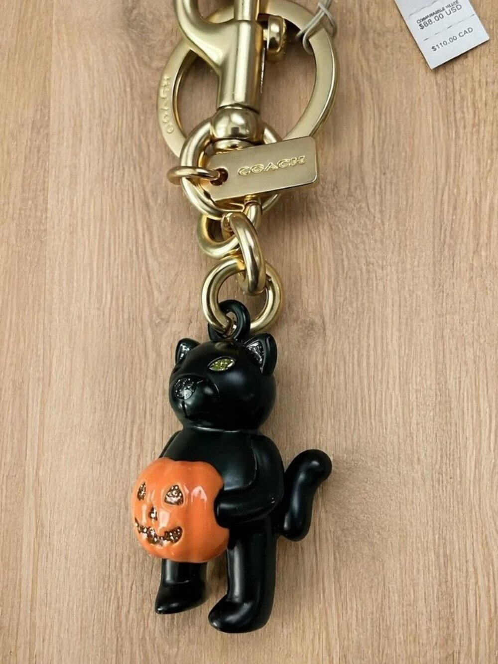 Coach Gold Black Cat & Orange Pumpkin Purse Charm - Picture 2 of 4